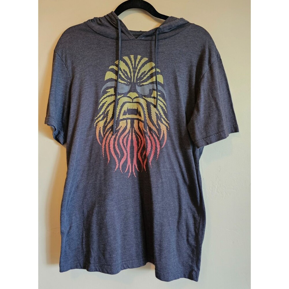 Star Wars Mens Shirt Size Med Short Sleeve Gray Chewy Hooded Graphic Tee Top